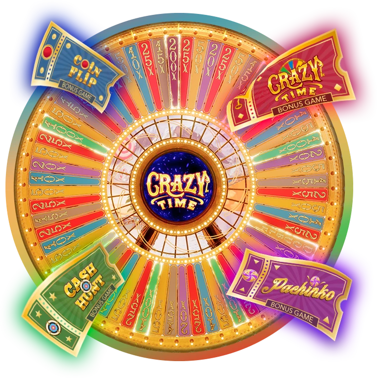 La rueda de Crazy Time con sus cuatro bonos